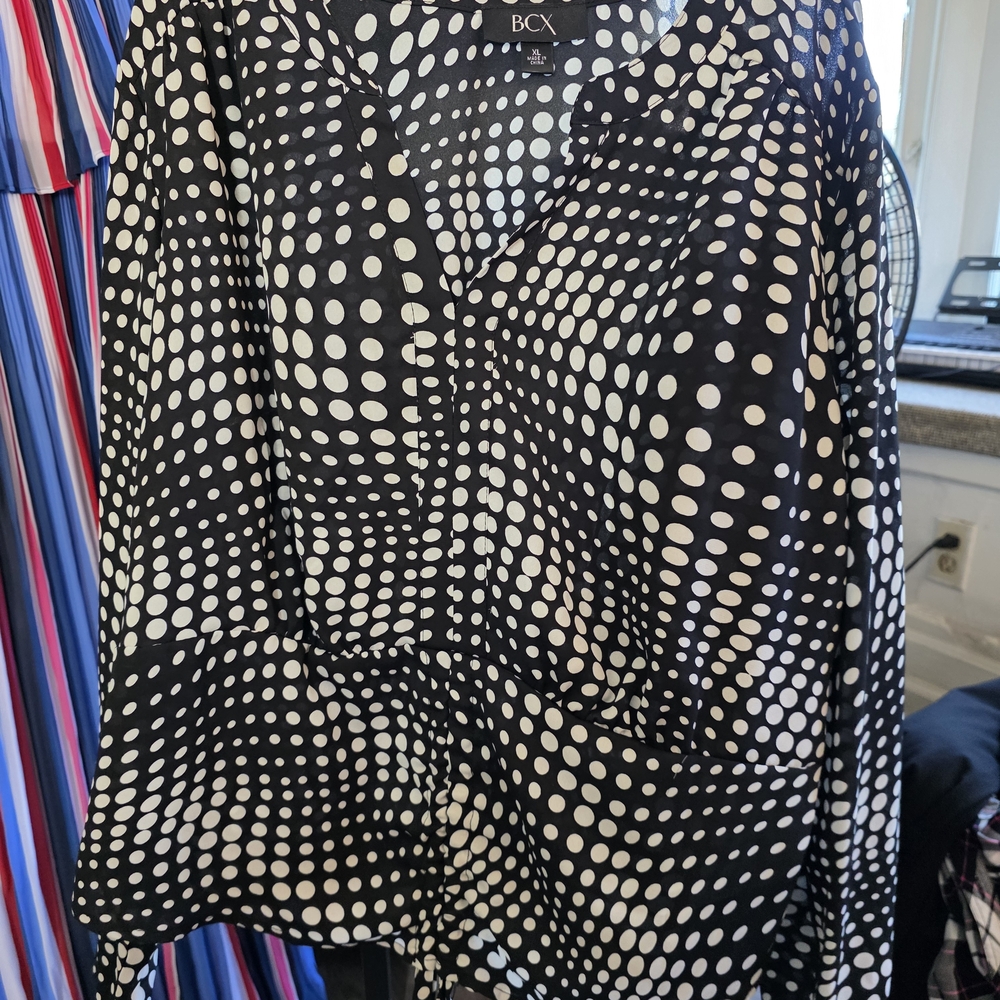 BCX Black and White Polka Dot Blouse